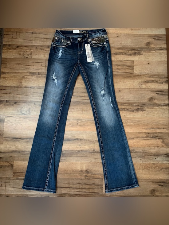 Grace in LA Denim - Grace in LA Camo Yoke Embellished Distressed Bootcut Jeans 26 NWT